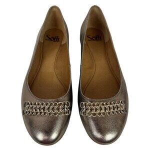 Sofft Women's Ballet Flats Shoes w Chain Strip on Front  Size 7.5  Gold Leather